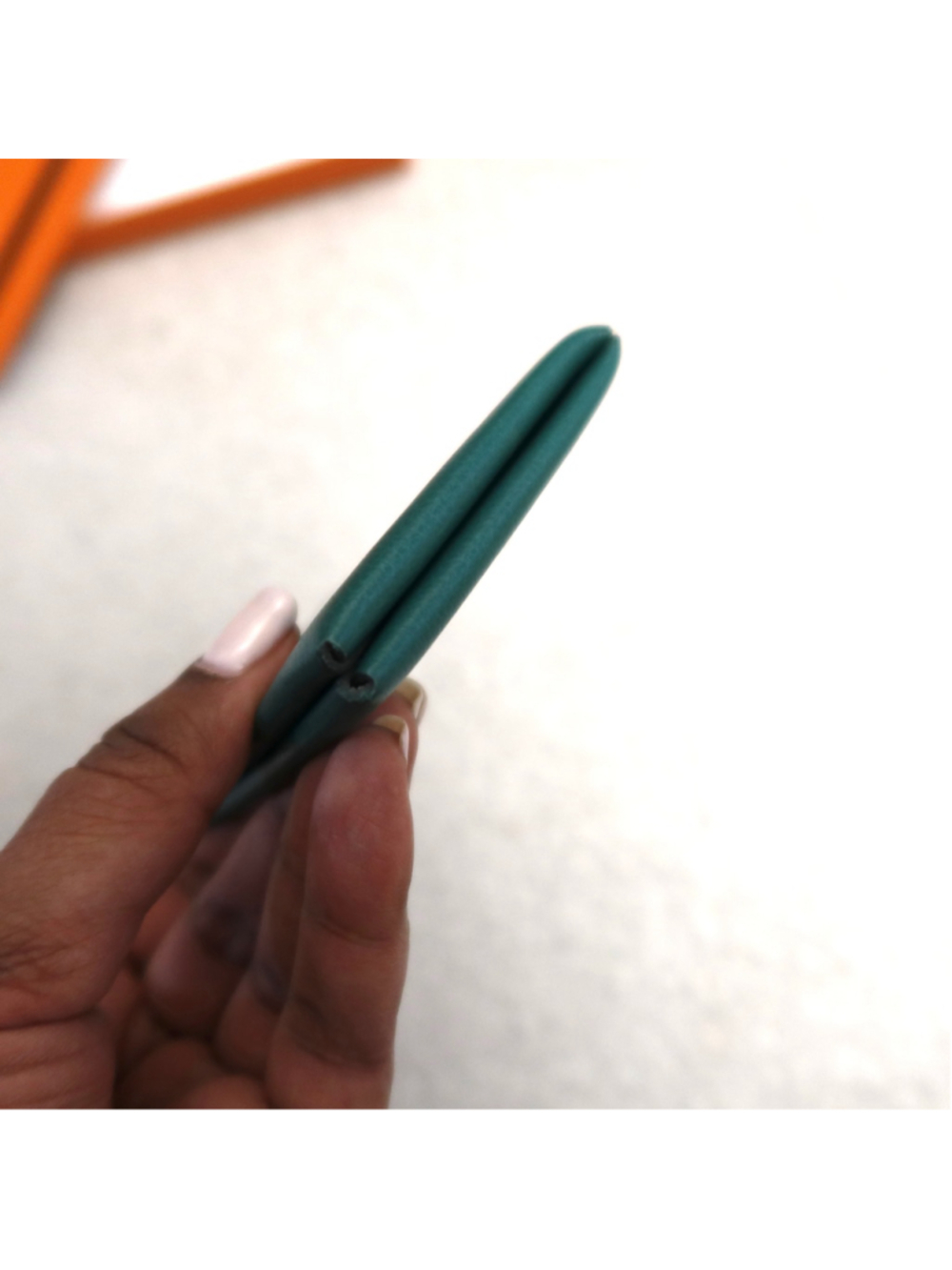 Hermes Calvi Card Case Green Blue EXCELLENT - Picture 8 of 10